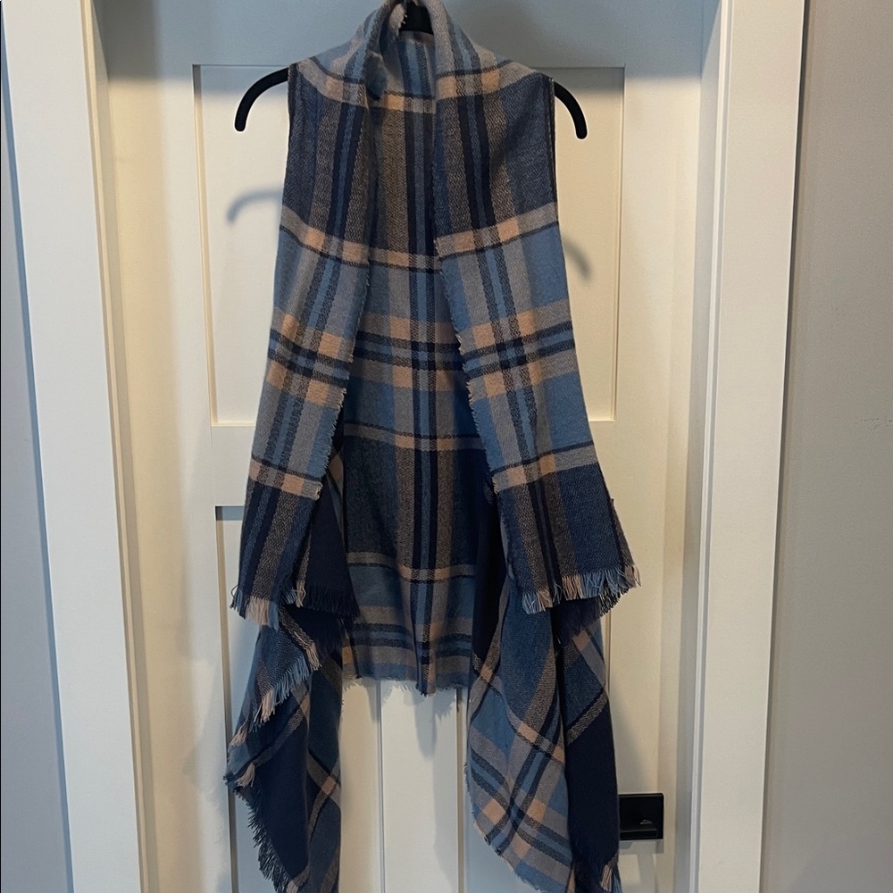 Francesca's Collections Blue and Tan Plaid Open Front Vest